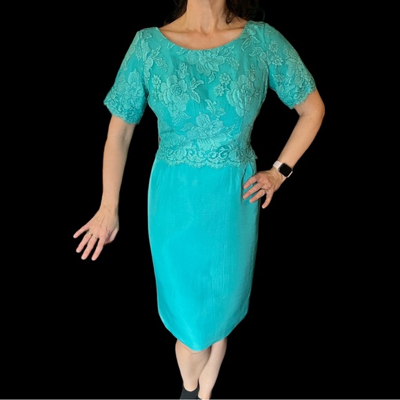 Vintage Jack Goldbach A Formal - turquoise dress 1960s - Picture 6 of 11